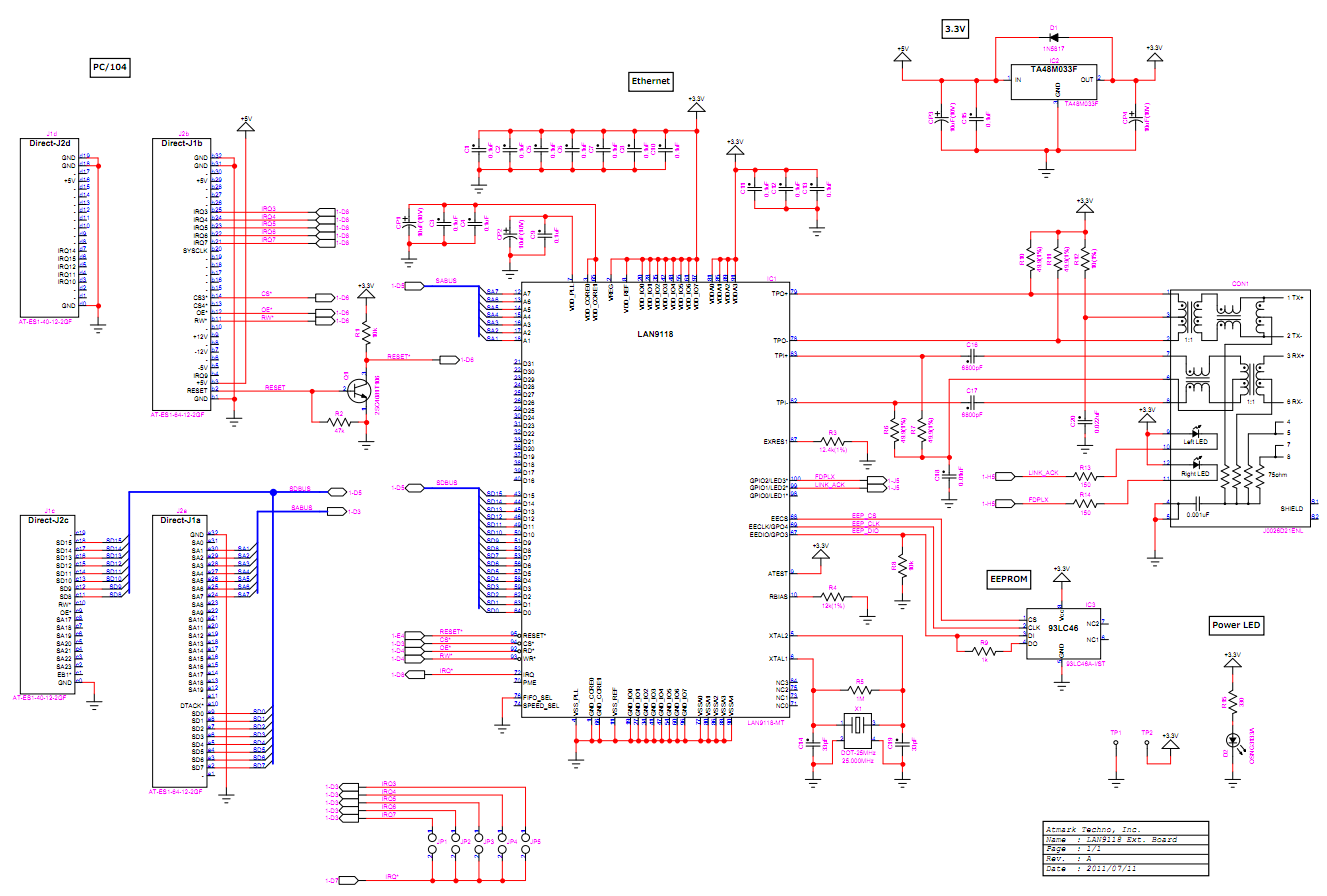 LAN9118拡張ボード回路図
